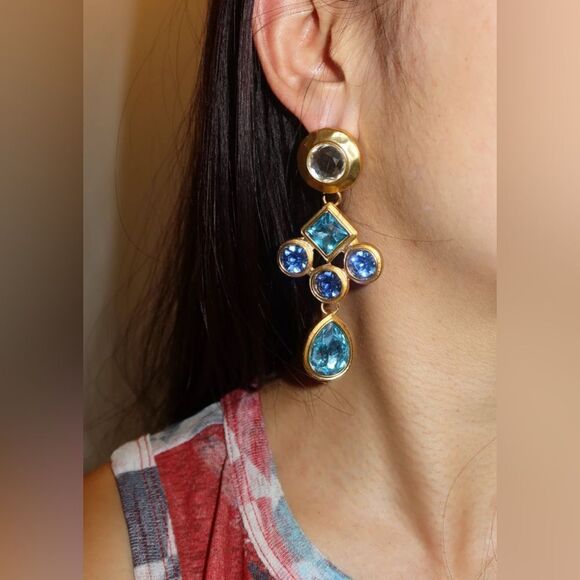 REVOLVE Gold and Blue Statement Earrings - Picture 2 of 5
